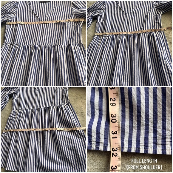Tuckernuck Pomander Place Lizzie Oxford Stripe Puff Sleeve Babydoll Dress Large - Picture 14 of 14
